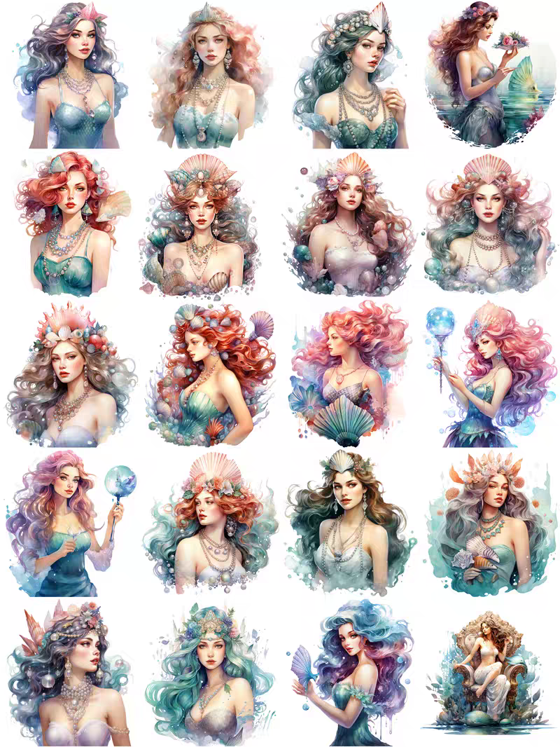Retro journal sticker decoration, journal stickers, mermaid