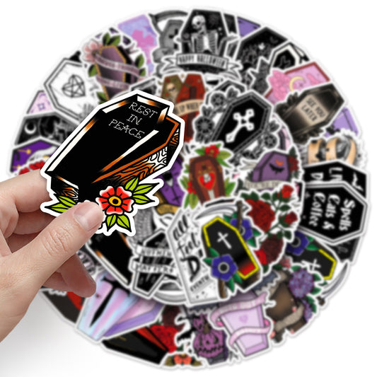 50 pieces of dark coffin graffiti stickers - personalized cross-border creative gothic Halloween decoration luggage board skateboard stickers