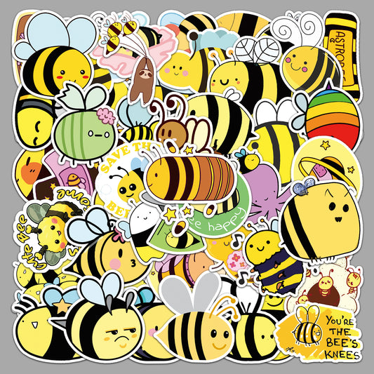 50 pieces of non-repeating cartoon bee sticker sheets - cute cross-border DIY skateboard luggage sticker sheets for children stickers