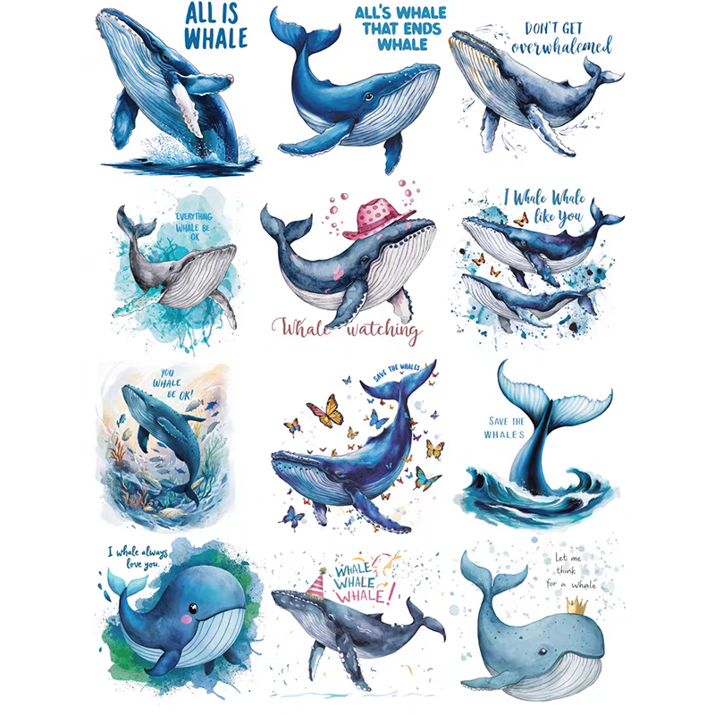 Retro journal sticker decoration, journal stickers, whale