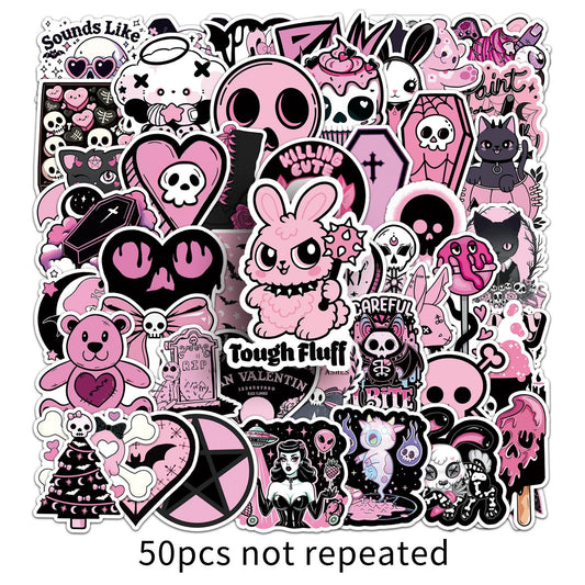 50 pieces of black powder gothic graffiti stickers featuring dark skulls, trendy and cool decorative stickers for car phone cases, guitars.