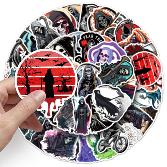 50 pieces of death god graffiti stickers - personalized, dark style, terrifying skull decoration for mobile phone cases and skateboards - creative stickers
