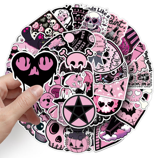 50 pieces of black powder gothic graffiti stickers featuring dark skulls, trendy and cool decorative stickers for car phone cases, guitars.