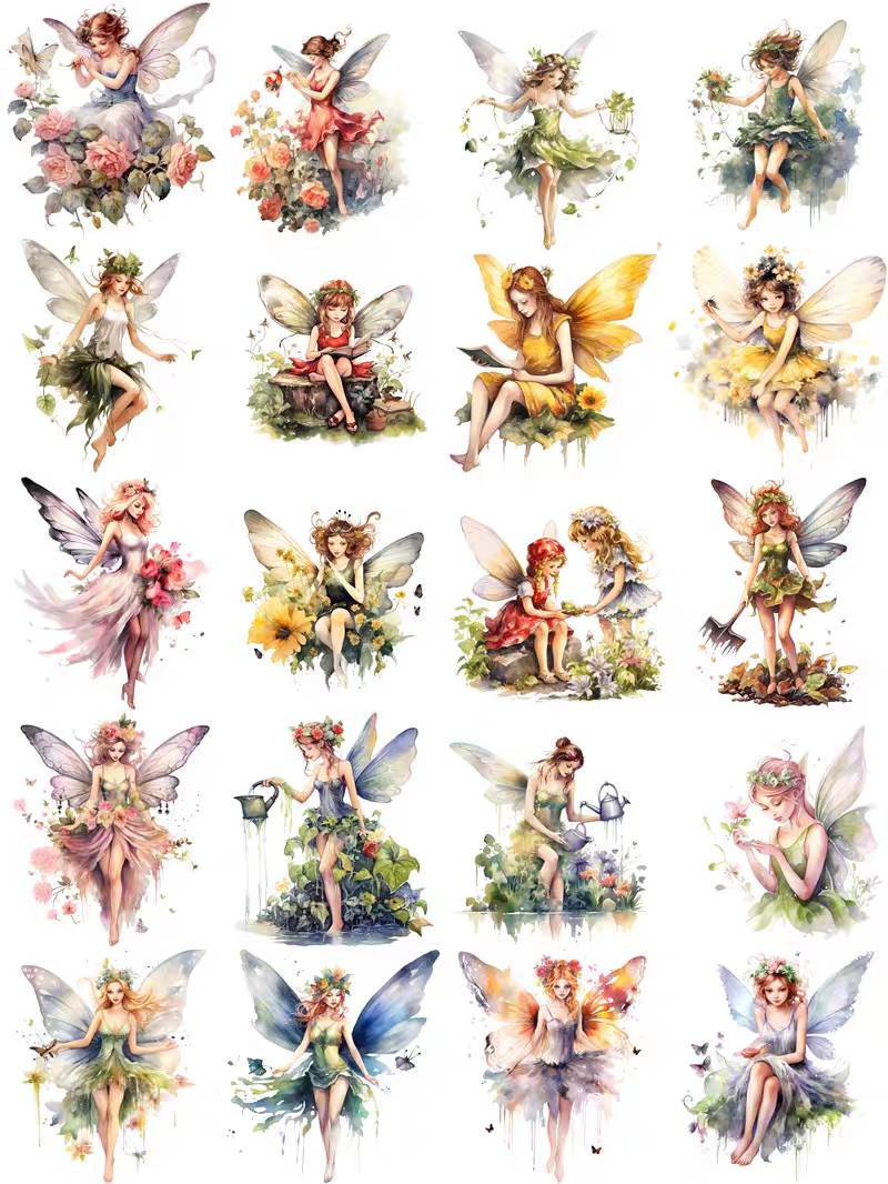 Retro journal sticker decoration, journal stickers, fairy flower spirit