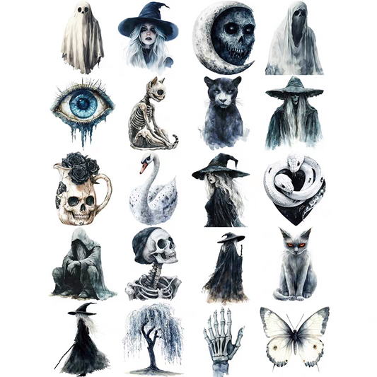 vintage journal stickers and decorations, journal stickers, dark witch