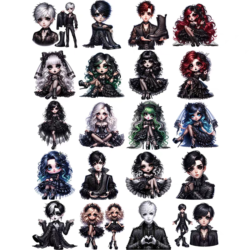 Retro journal sticker decoration, journal stickers, Gothic boy and girl