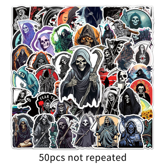 50 pieces of death god graffiti stickers - personalized, dark style, terrifying skull decoration for mobile phone cases and skateboards - creative stickers