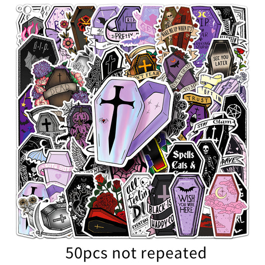 50 pieces of dark coffin graffiti stickers - personalized cross-border creative gothic Halloween decoration luggage board skateboard stickers