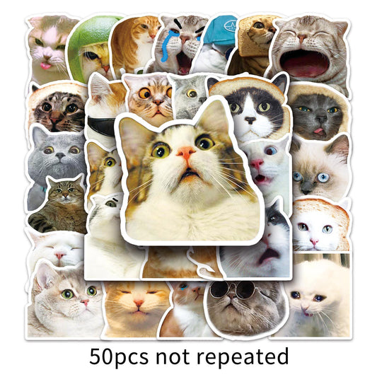 50 pieces of trendy cat emoji graffiti for personalized handbooks, skateboard cups, luggage stickers