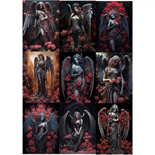 Retro journal sticker decoration, journal stickers, dark rose angel