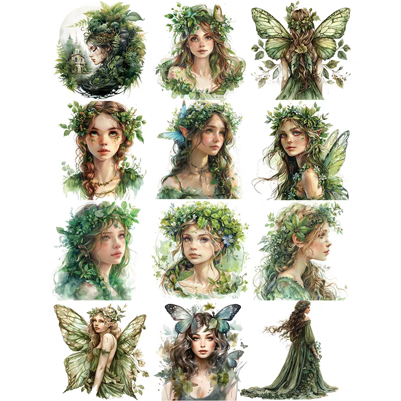 Retro journal sticker decoration, journal stickers, forest spirit