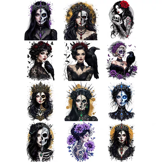 Retro journal sticker decoration, journal stickers, half-face skull girl